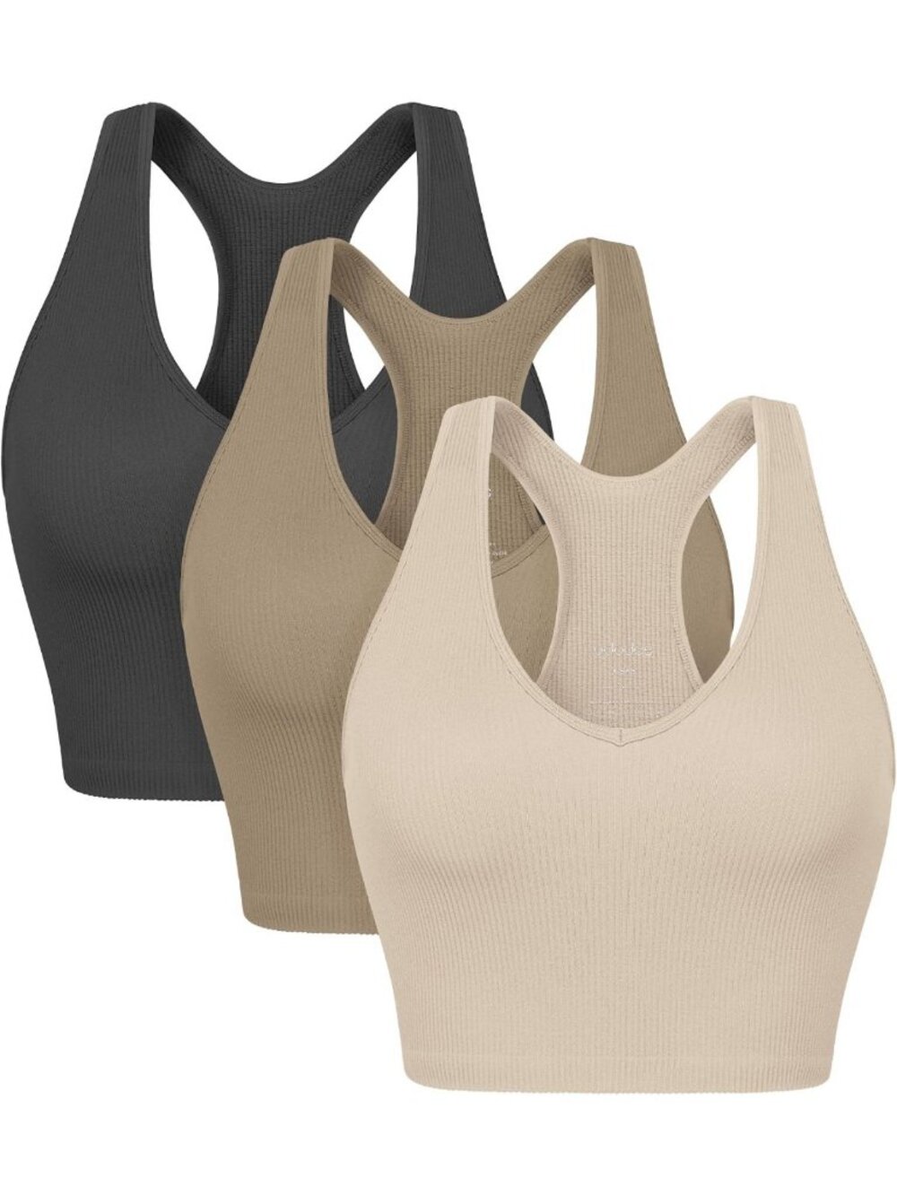 Seamless Racerback Crop Tank Tops for Women - Soft Ribbed Knit 3-Pack Set